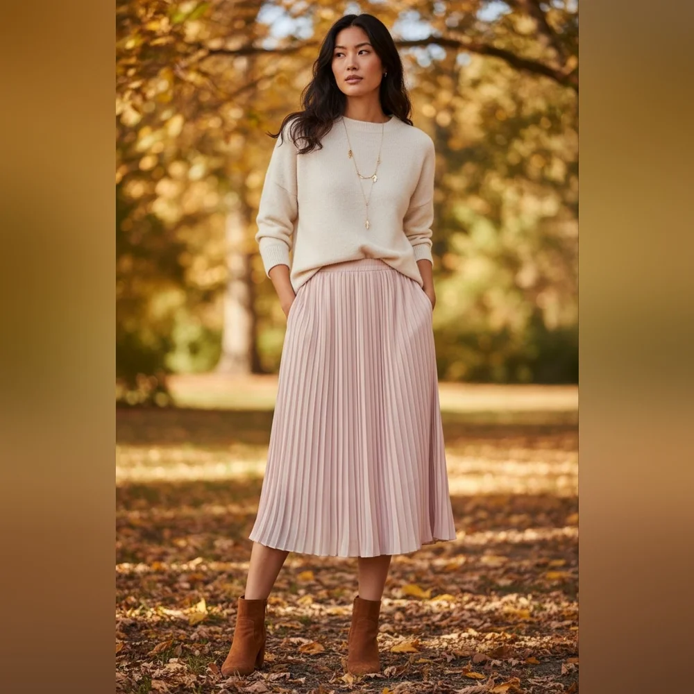 ADIVA PEACH PLEATED MIDI CHIFFON SKIRT XL - Picture 1 of 7
